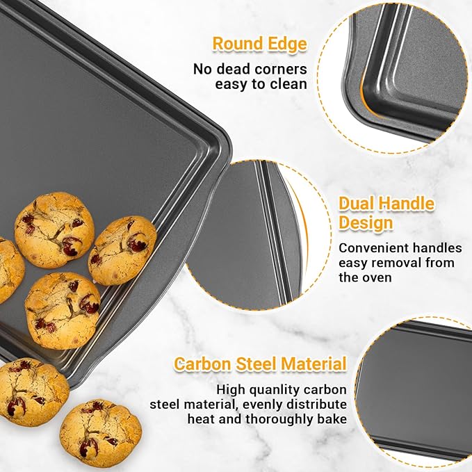 Baking Pan Set of 3 - Carbon Steel Baking Sheets with Cooling Racks, 13/15/17 Inch, Nonstick Cookie Sheets for Baking, Rust & Warp Resistant & Stackable, Nontoxic & Heavy Duty & Easy Clean