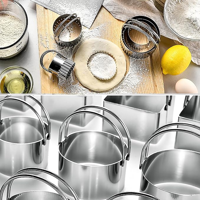 Stainless Steel Biscuit Cutter Set Pastry Scraper and Dough Blender Sturdy & Long-Lasting with Ergonomic Rubber Grip Professional Baking Dough Tools, Gift Package 4 Pcs/Set