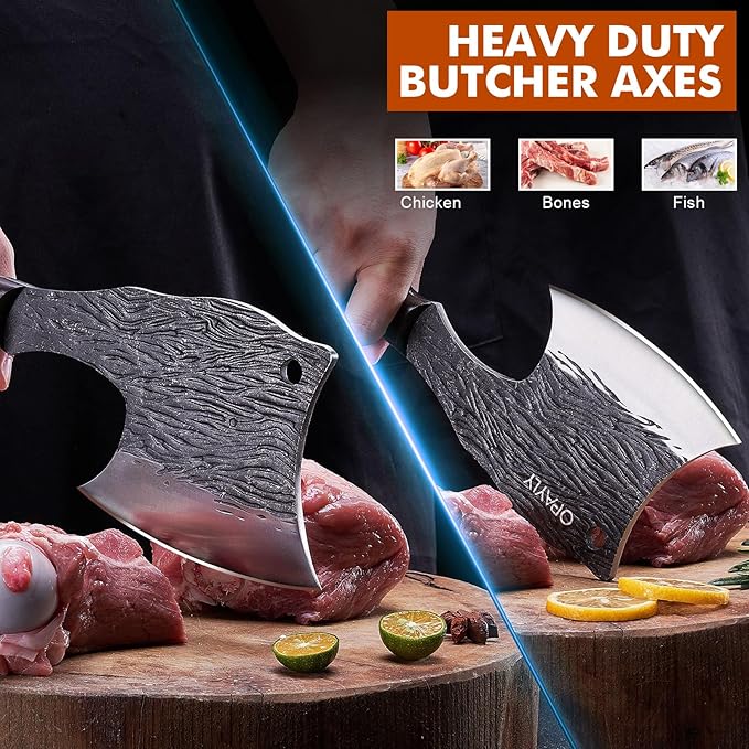 Heavy-Duty Bone Chopper Knife Hand Forged Meat Cutting with Cover Meat Bone Cleaver Knife High Carbon meat knife for Kitchen Outdoor Camping BBQ men gifts