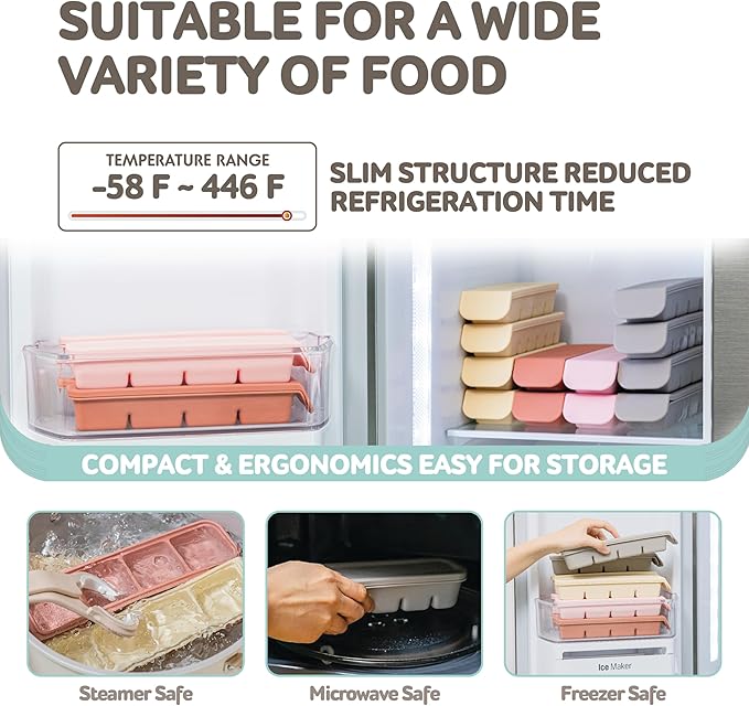 Silicone Freezer Trays with Lid, 1.7oz 4 Section - Leak Proof Silicone Freezer molds for Homemade Baby Food Breastmilk, Purees, Vegetables, Baby Food Jars Ice Tray with Lid BPA Free Indie Pink