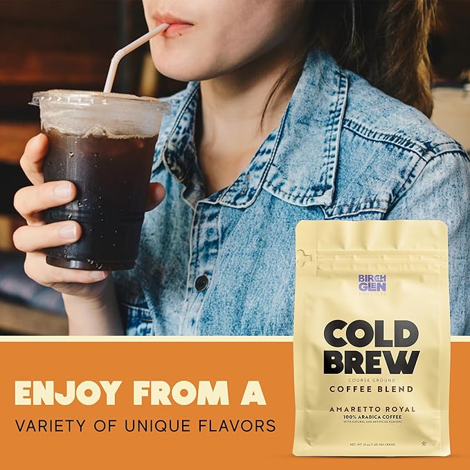 Birch Glen Roasters Cold Brew Coffee | Flavored Coarse Ground Coffee | Artisanal Roasting | 100% Arabica |1 LB Bag | Raspberry Linzer Cookie