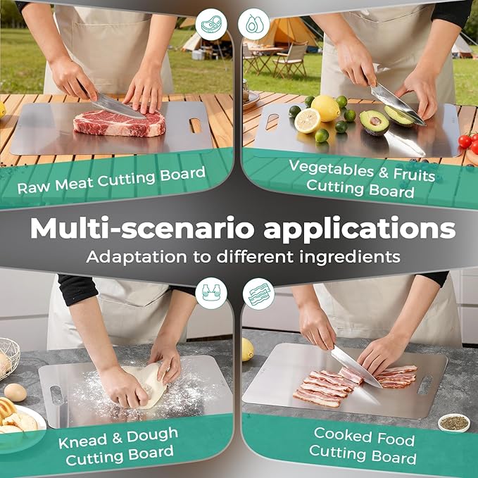 Katuchef Titanium Cutting Board - Upgraded 100% Pure Titanium Cutting Boards for Kitchen Non Toxic, Double-Grade Hygiene Durable Non Moldy Dishwasher Safe Meat Fruit Metal Board (1PC 8x11.5 Inch)