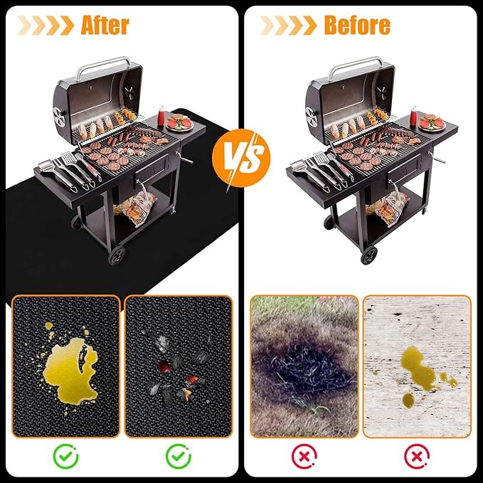 80X48 Inches Extra Large BBQ mats for outdoor grill - Fireproof Deck and Patio Protector, Waterproof and Oil-Proof Barbecue Grill Mat