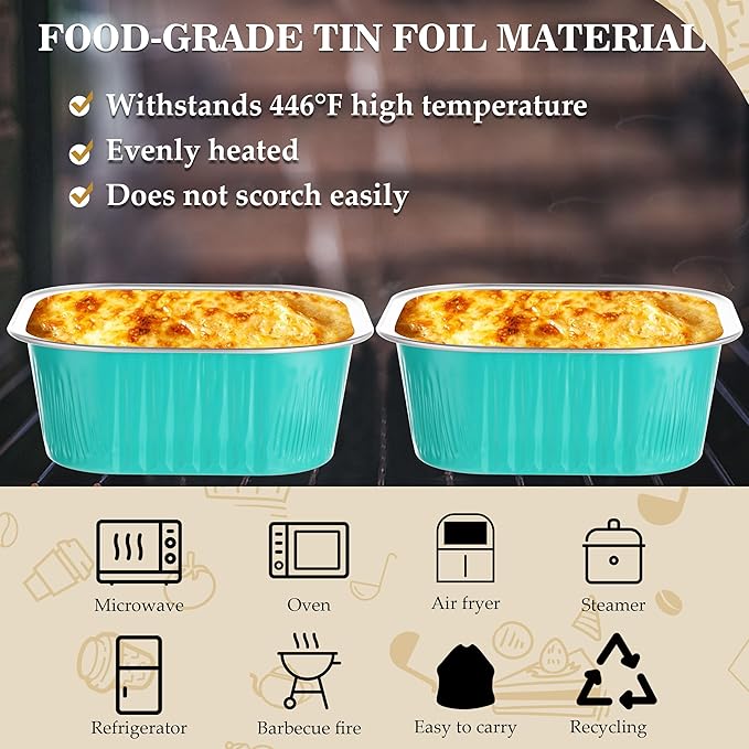 30PC 10oz Square Cake Pans with Aluminum Foil Lids for Baking & Party, Blue