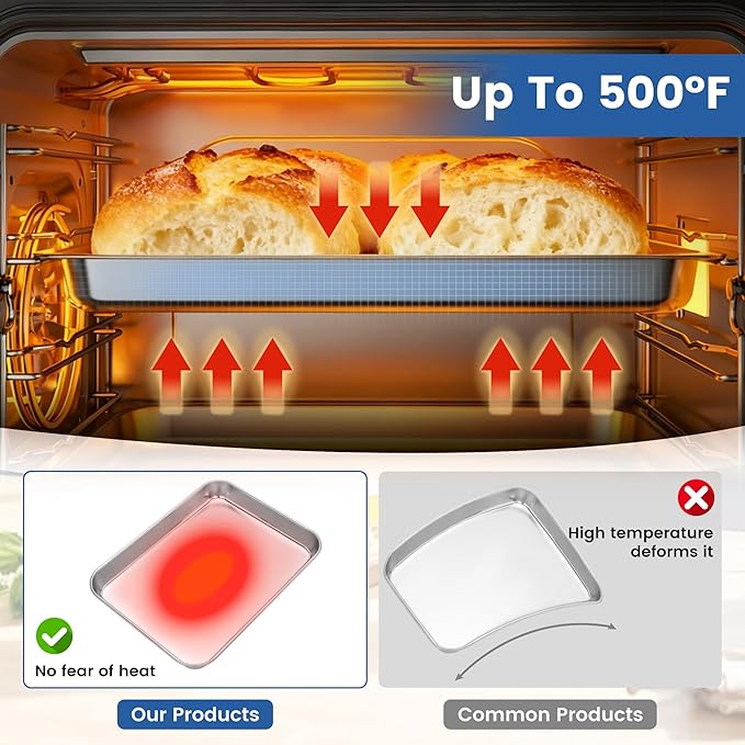 12 Pack Stainless Steel Baking Sheet Pans, 9" L × 7" W × 1" H Cookie Sheets for Toaster Oven, Rust-Resistant, Dishwasher Safe