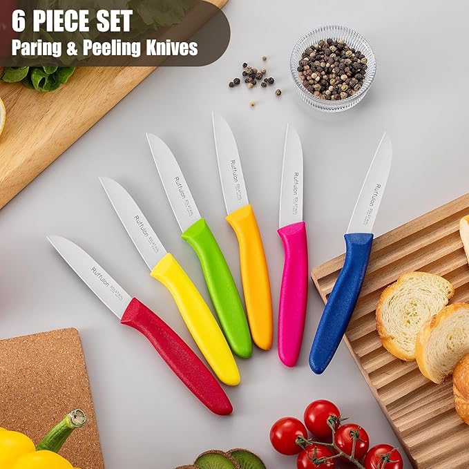 Stainless Steel Paring Knife Set (6 Pieces),Ultra Sharp Vegetable and Fruit Knife, Colorful Paring Knife with Straight Edge,Small Kitchen Knife with PP Plastic Ergonomic Handle
