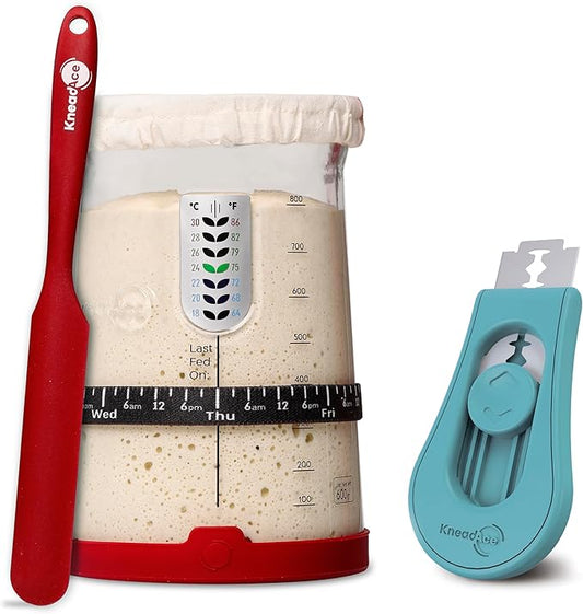 KneadAce Bread Lame & Sourdough Starter 34oz Pro Jar Kit