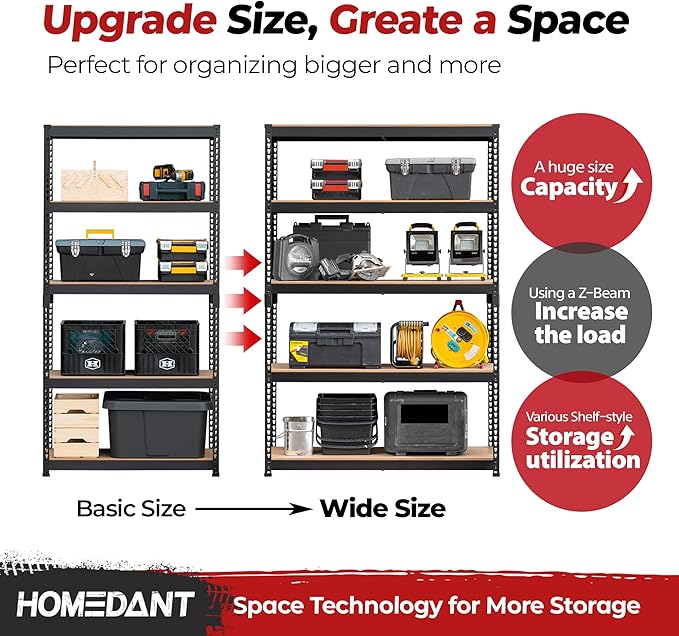 HOMEDANT 5 Tier Laminated Boltless Heavy Duty Garage Storage Adjustable Wide Size Metal Shelving Unit Utility Rack Shelves Organization Shelf Shed Warehouse 47.7" W x 18.2" D x 71.3" H 10Pack