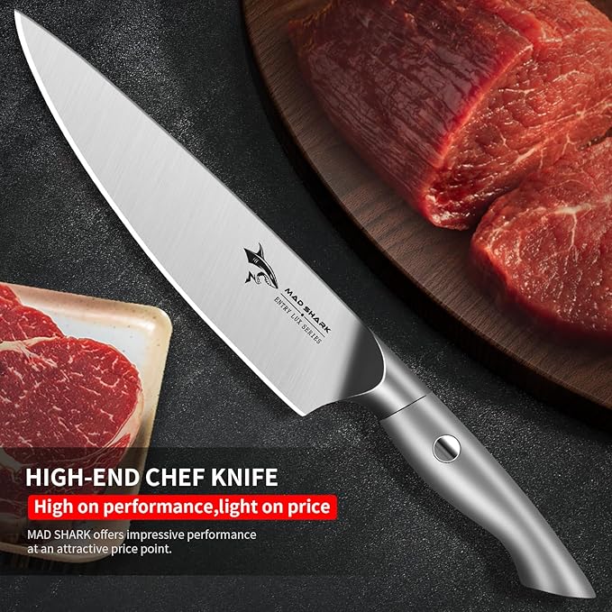 MAD SHARK 8 Inch Chef Knife, Professional Kitchen Knife with German High Carbon Steel, Ultra Sharp & Ergonomic Handle for Meat, Vegetables Cooking Knife for Mens, Mom & Dad Birthday Gifts (Gift Box)