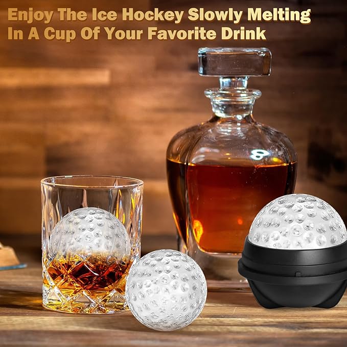 3D Golf Ball Ice Cube Mold 2.5 Inch Large Silicone Round Ice Cube Molds Novelty Golf Ball Gifts Stuff for Cocktails, Bourbon,Brandy, Whiskey Gifts for Men and Women (1, Golf Ball)