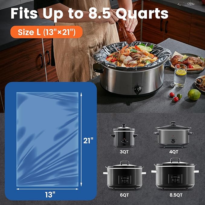Slow Cooker Liners, Hotensil 13"x 21" 20 Count Cooking Bags Large Size Disposable Pot Liner, Fit 3QT to 8.5QT for Slow Cooker Cooking Trays, Multi-Purpose Durable Liners Plastic Bags, BPA Free