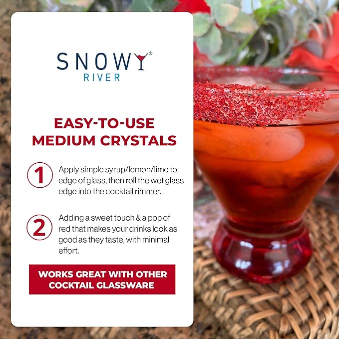 Snowy River Red, Cocktail & Margarita Sugar Rimmer - Vibrant Color Glass Rimming Sugar with Medium Crystal Texture - 8oz