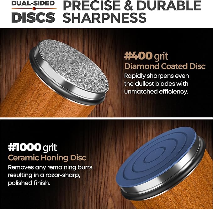 Rolling Knife Sharpener Kit – 4 Angles (15°,18°,20°,22°) – Includes Diamond, Ceramic & Honing Discs with Leather Strop – Ideal for Home Cooks & Professional Chefs