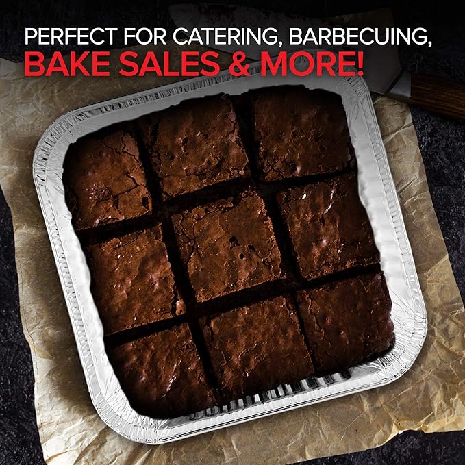 8x8 Foil Pans with Lids (20 Pack) 8 Inch Square Aluminum Pans with Covers -Disposable Food Containers Great for Baking Cake, Cooking, Heating, Storing, Prepping Food
