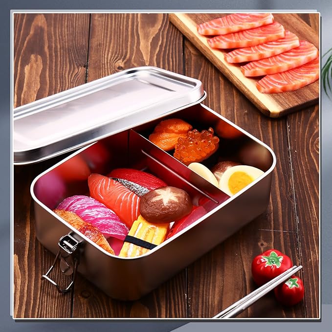 Umigy 4 Pcs Stainless Steel Food Containers 1400ml Metal Bento Lunch Box Stainless Steel Food Storage Containers, Lockable Clips to Leak Proof, Reusable Dishwasher Snack Boxes for Work