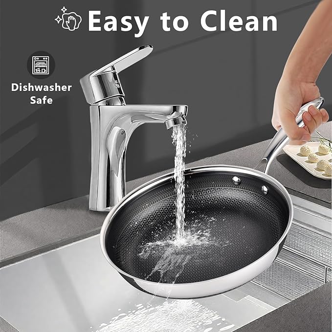 Non Stick Frying Pans Set, 8" 9.5" 11" Stainless Steel Pan Set, Ceramic Skillet with Stay-Cool Handle, Non Toxic, PFAS PFOA PTFE Free, Dishwasher Safe, Induction, Suitable with All Cooktops