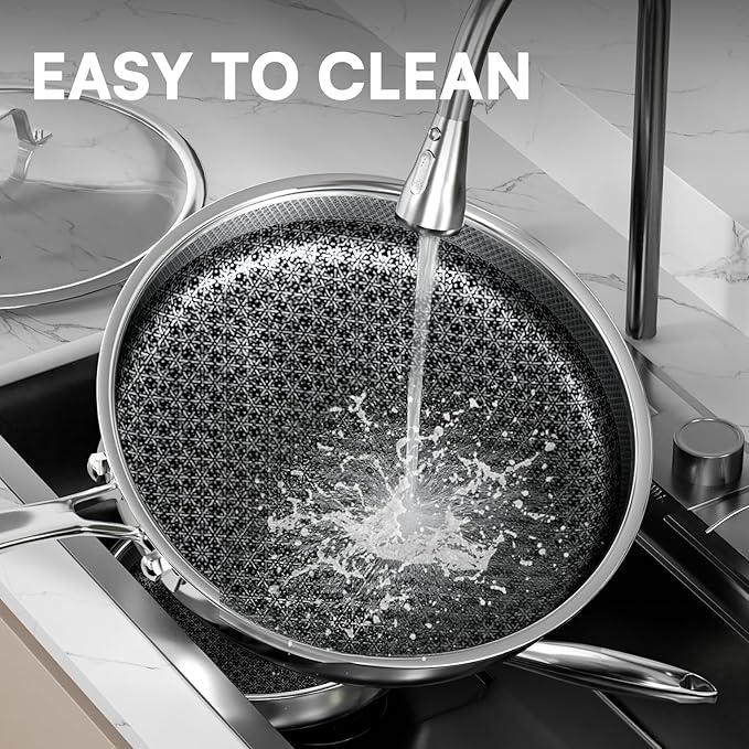 Non Stick Frying Pans with lid, 8 inch Hybrid Frying Pans Nonstick, non stick Stainless Steel Skillets, Dishwasher and Oven-Safe, nonStick Cookware, Induction Compatible Cooking Pan