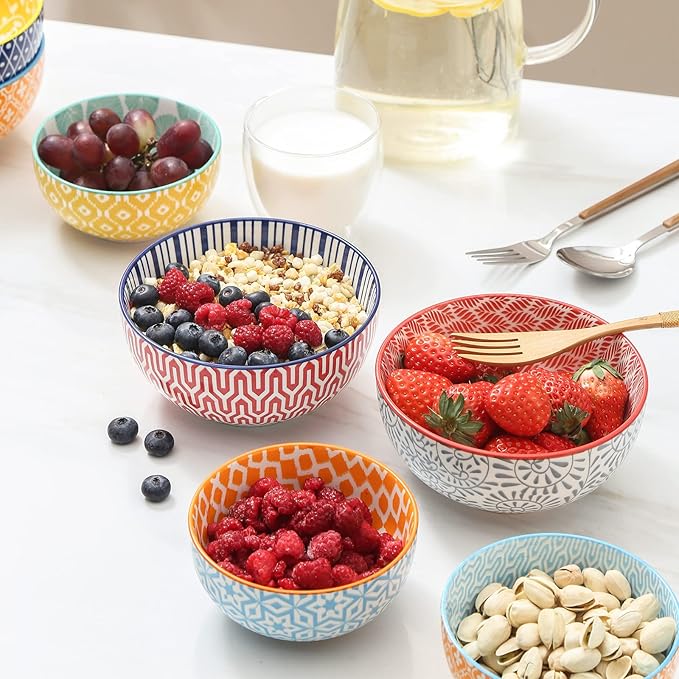 Selamica Ceramic Cereal Bowls Set of 6, 24 Oz Deep Soup Bowls for Kitchen, 5.9 Inch Dessert Bowls for Salad, Pasta, Oatmeal, Ramen, Microwave Dishwasher Safe, Set of 6, Assorted Colors