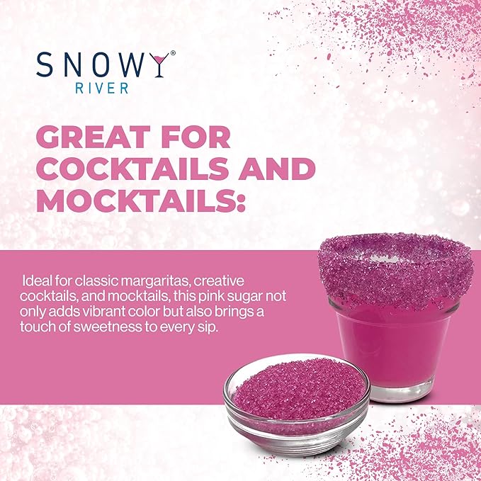 Snowy River Pink, Cocktail & Margarita Sugar Rimmer - Vibrant Color Glass Rimming Sugar with Medium Crystal Texture - 16oz