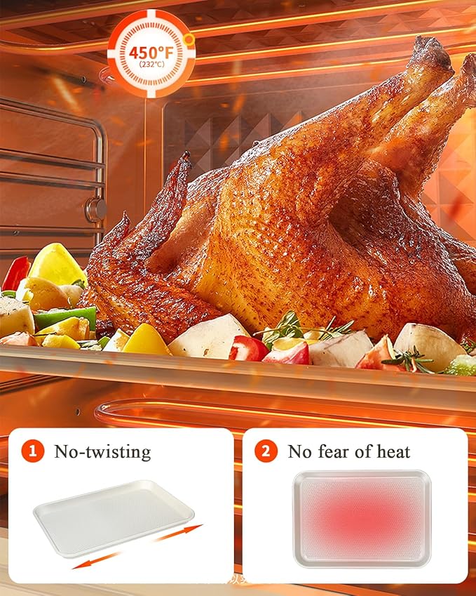 Nonstick 13”x 9” Baking Sheet with Wire Rack, 2-Pack Carbon Steel Quarter Cookie Sheets for Oven, Oven Safe 450°F, Non Warping, Dishwasher Safe, Gift for Baking and Sheet Pans Dinners