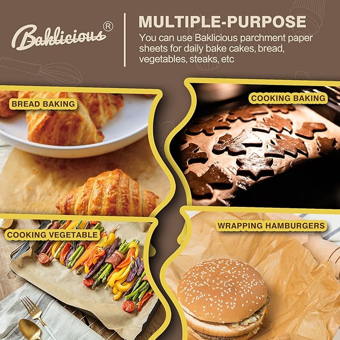 BAKLICIOUS 220 Pcs 9x13 inch Unbleached Parchment Paper Baking Sheets, Baklicious Pre-cut Heavy Duty Parchment Baking Paper for Air Fryer, Oven, Bakeware, Steaming, Cooking Bread, CupCake, Cookies