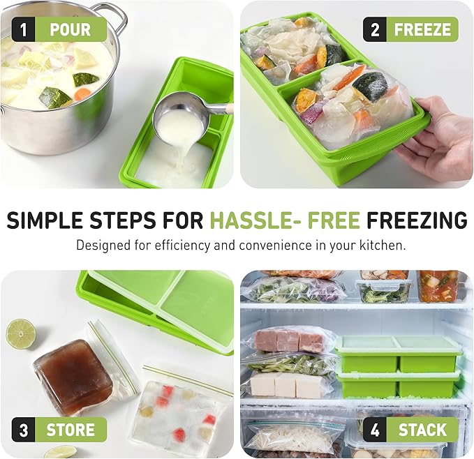 Silicone Freezer Tray with Lid Soup Freezer Container Molds with Steel Reinforced Rim Ice Cube Freezer Molds for Soup, Sauce, Leftovers, Homemade Meal Prep Containers Butter Molds Kitchen Sets