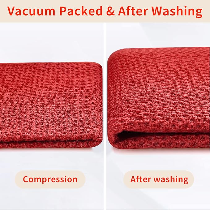 Homaxy 100% Cotton Waffle Weave Kitchen Dish Towels, Ultra Soft Absorbent Quick Drying Cleaning Towel, 13 x 28 Inches, 4-Pack, Brick Red