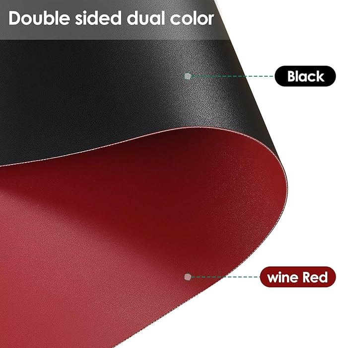 Leather Table Cover,1.8mm Thick,40x60 Inch Table Protector,Table Protector for Dining Room Table,Table Pads for Dining Room Table Rectangular.(Black+Wine Red,40x60)