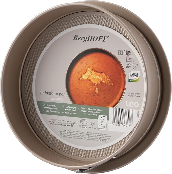 Berghoff Balance Nonstick Springform Cake Pan 11" x 11" x 2.25", Removable Bottom, Lightweight Carbon Steel, Ferno-Green, Non-toxic Coating Bakeware, Leakproof, Oven Safe Up To 450°F