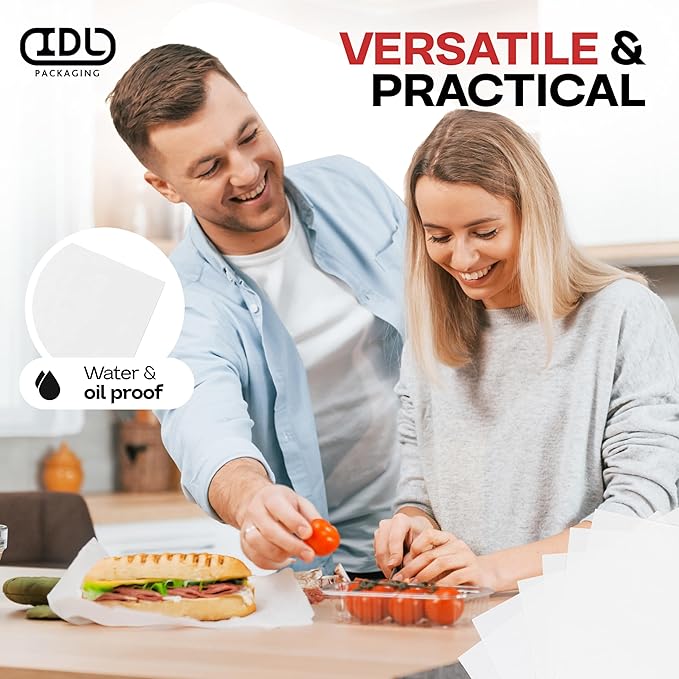White Deli Paper Sheets, 12" x 12" (50 pcs.) - USA-Made Premium Food Basket Liners - PFAS-Free Grease Resistant Deli Paper Sheets for Food, Snack & Baking Wrap, Picnic & Party by IDL Packaging