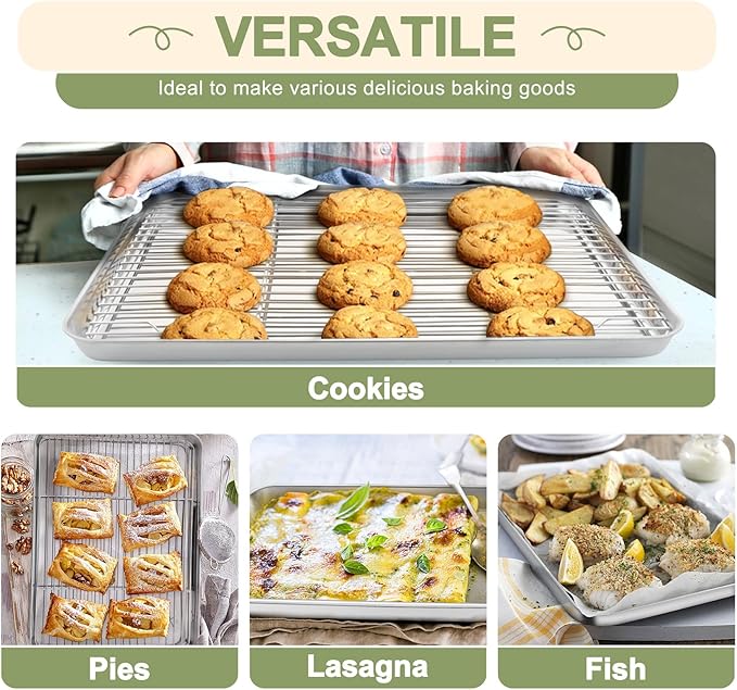 TeamFar Baking Sheet with Rack Set (3 Pans + 3 Racks), 16/12.5/9 Inch Stainless Steel Cookie Sheets Baking Pans Trays and Cooling Racks for Cooking Roasting, Non-Toxic & Heavy Duty, Dishwasher Safe