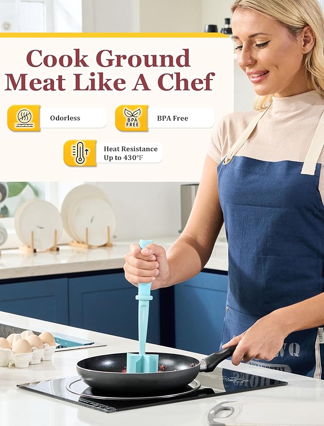 Meat Chopper, Hamburger Chopper, CLUEAPOP Potato Masher-Professional Multifunctional Heat Resistant Nylon Ground Beef Smasher Kitchen Tools And Gadgets, Safe For Non-Stick Cookware