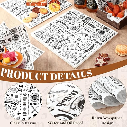 Outus 3000 Pcs 12 x 12 Inch Deli Wax Paper Sheets Grease Resistant Tray Basket Liners Newsprint Paper Water and Grease Proof Sandwich Wrapping Square Hot Dog Wrappers for Food Baking (White)