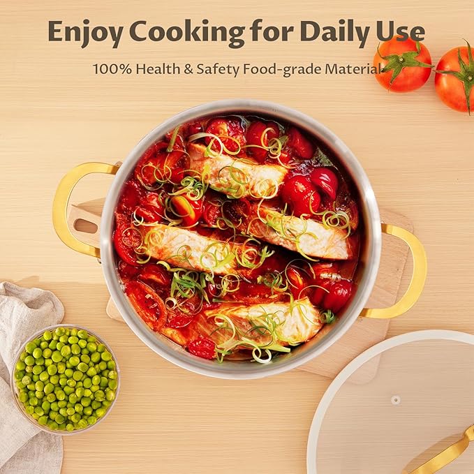 BEZIA 6 QT Stainless Steel Stockpot with Lid, Casserole with Lid, Soup Pot with Sturdy Handle, Even Heat Distribution, Induction Cooking Pot for All Stoves, Ideal for Soups & Stews
