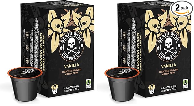 Death Wish Coffee, Single Serve Coffee Pods - Vanilla Pods (10 Count) (Pack of 2)