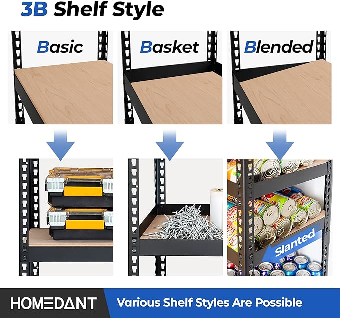 HOMEDANT 5 Tier Laminated Boltless Metal Shelving Unit Adjustable Garage Storage Utility Rack Heavy Duty Shelves Organization Multipurpose Shelf Warehouse Pantry Shed 35.9" W x 18.2" D x 71.3" H 3Pack