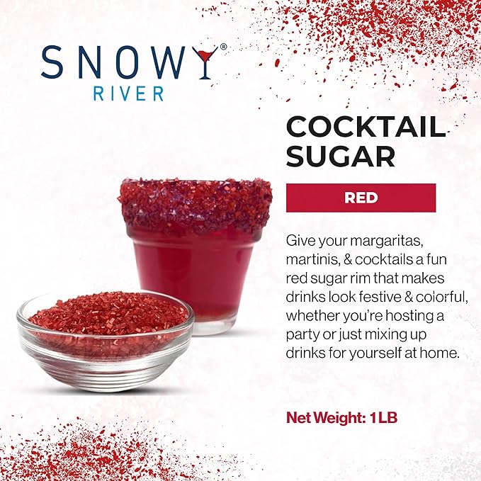 Snowy River Red, Cocktail & Margarita Sugar Rimmer - Vibrant Color Glass Rimming Sugar with Medium Crystal Texture - 16oz