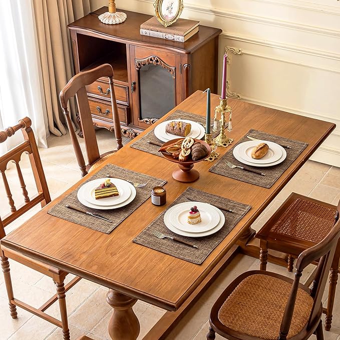 KXN Placemats Set of 8, Dual-Layer Thickened Faux Linen Table Mats, Heat Resistant & Wrinkle-Free, Machine Washable Cloth Place Mats for Kitchen Dining Indoor Outdoor (Burlap)