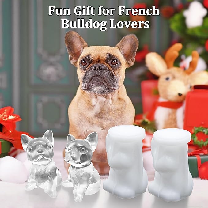 3D French Bulldog Ice Cube Molds, Fun Animal Shape Ice Cube Tray Silicone for Whiskey, Cocktail, Juice, Drink Decoration Cute Dog Gifts for Bulldog Lover, 2 Pack Resin Molds