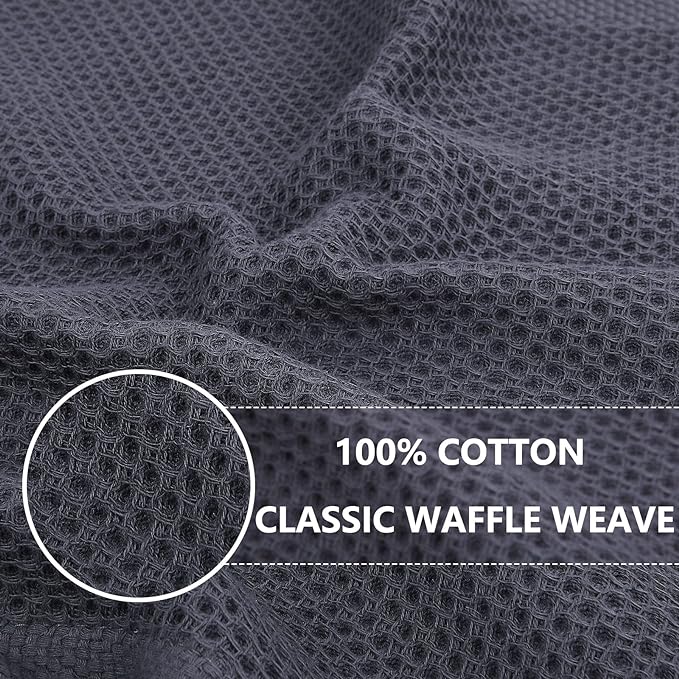 Homaxy 100% Cotton Oversized Waffle Weave Kitchen Dish Towels, Ultra Soft Absorbent Quick Drying Cleaning Towel, 20 x 28 Inches, 8-Pack, Dark Grey