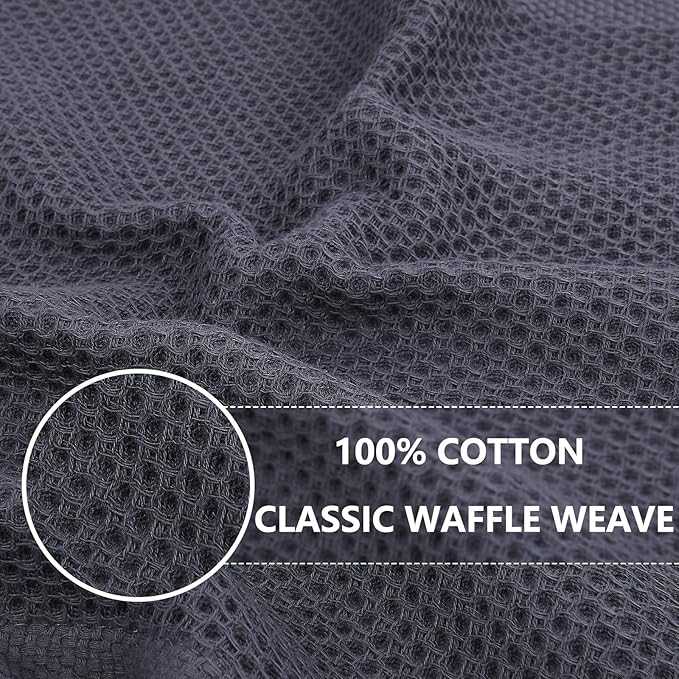 Homaxy 100% Cotton Waffle Weave Kitchen Dish Towels, Ultra Soft Absorbent Quick Drying Cleaning Towel, 13 x 28 Inches, 8-Pack, Dark Grey