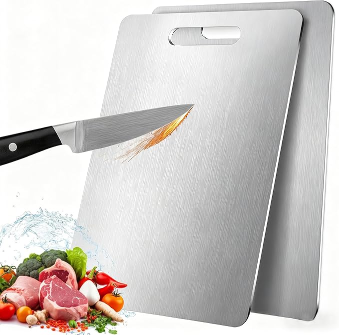 Tavano Titanium Cutting Board,100% Pure Titanium Cutting Boards for Kitchen,2026 New Non Toxic,Double-Sided Food Grade Chopping Board for Meat,Vegetable,Fruit,Outdoor Camping(M-1PC:13.39 * 9.05'')