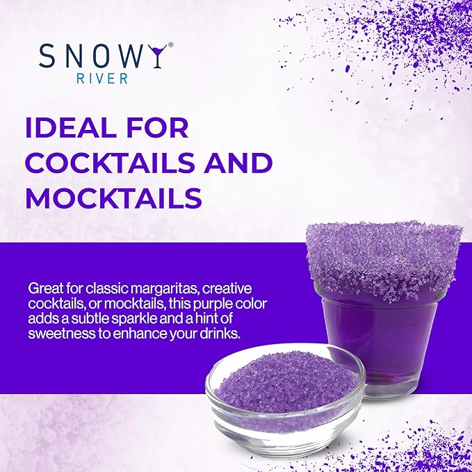 Snowy River Purple, Cocktail & Margarita Sugar Rimmer - Vibrant Naturally Colored Sugar for Cocktail Rimming, Baking & Decorating, Medium Crystal - 80oz