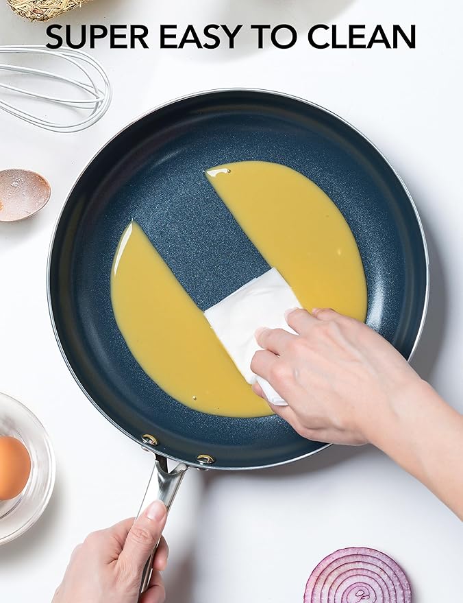 MICHELANGELO 12 Inch Frying Pan with Lid, Blue Frying Pan with Nonstick Diamond Infused Coating, Nonstick Frying Pans, Ceramic Fry Pan, Non-Toxic