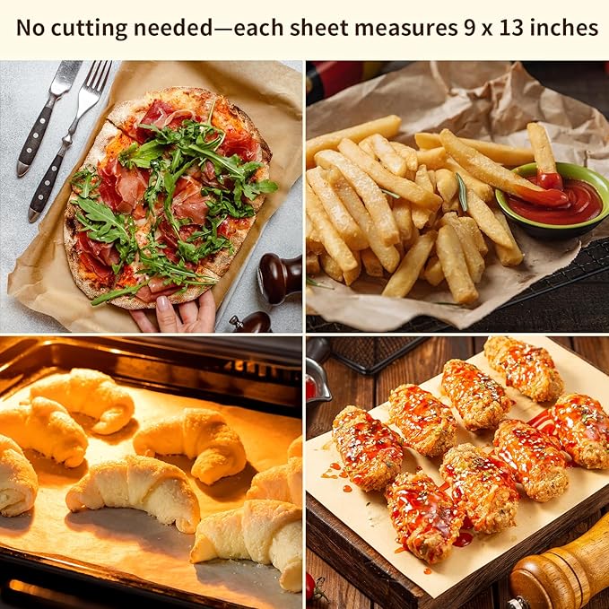 Parchment Paper Sheets, 9x13 In 120PCS Non-Stick Parchment Paper for Baking, Baking Enthusiasts, Withstands Temperatures up to 450°F, 100% Natural Wood Pulp