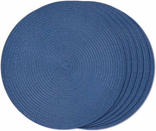 FunWheat Round Braided Placemats Set of 6 Place mats for Dining Tables Woven Heat Resistant Table Mats 15 inch (Blue,6pcs)