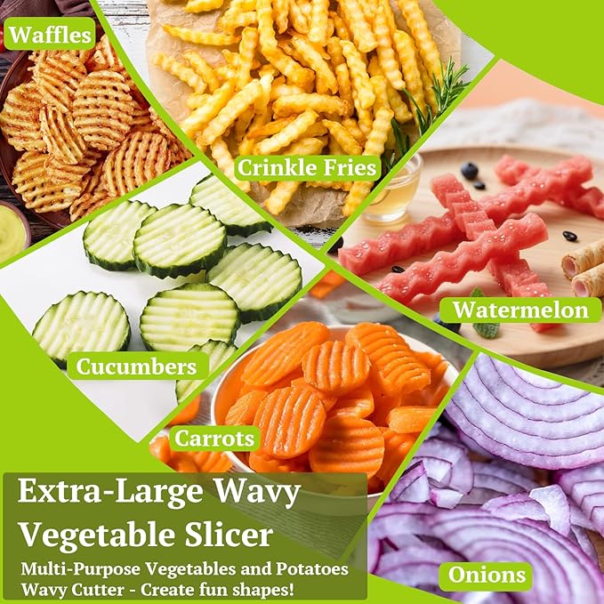 Suuker Crinkle Cutter, Extra-Large Potato Slicer Wavy Chopper, Stainless Steel French Fry Cutter Wavy Crinkle Cutting Chopping Tools with Wooden Handle for Carrot Veggies