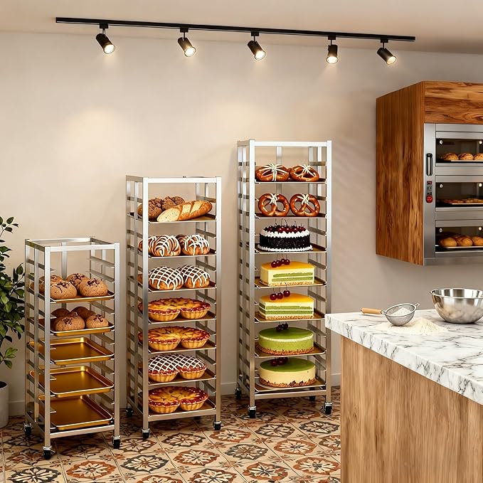Bun Pan Rack, Commercial Bakery Sheet Rack with Brake Wheels, 20-Tier Stainless Steel Baking Tray Food cart ，for Bakeries Restaurant & Catering（Trays Not Included） ﻿ (20 Tier)