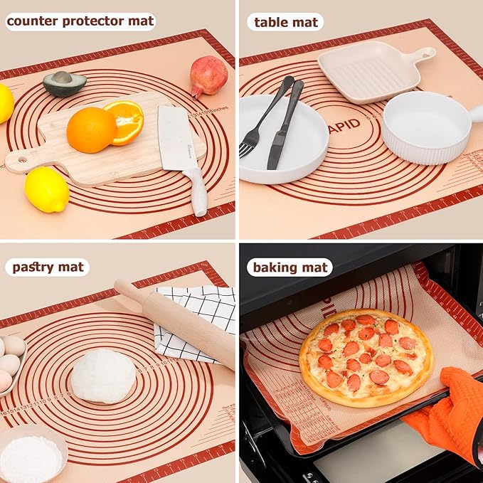 Sapid Extra Thick Silicone Pastry Mat Non-slip with Measurements for Non-stick Silicone Baking Mat Extra Large, Dough Rolling, Pie Crust, Kneading Mats, Countertop, Placement Mats (24" x 36", Red)