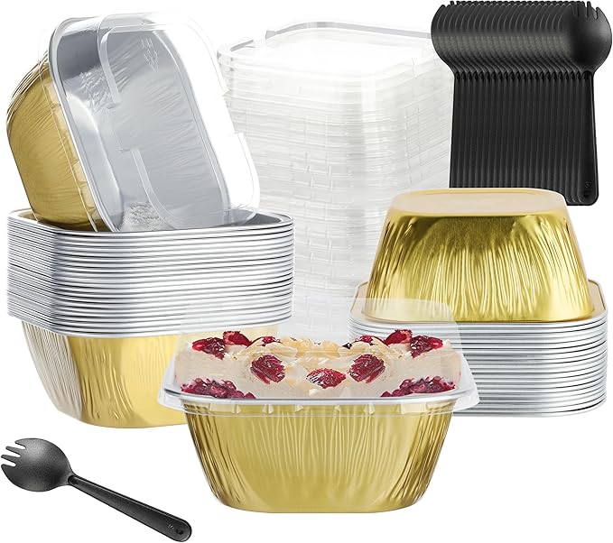 Individual Cake Pans with Lids, BAKINGPAK 30PCS 7.8OZ Mini Cake Pans with Lids Cupcake Liners with Lids Individual Cupcake Containers Baking Cups with Lids Mini Cake Tins with Lids for Holiday, Gold